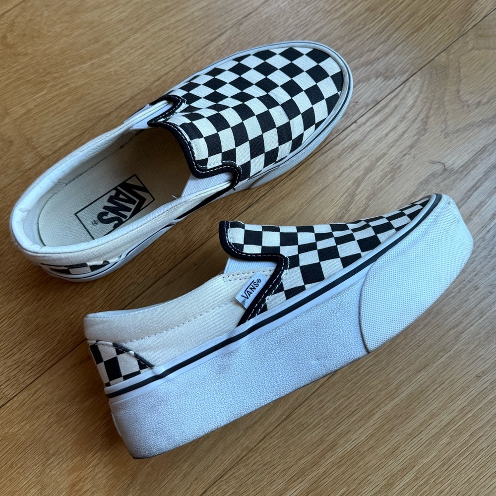 Vans Black and White Checkerboard Platform Slip-Ons